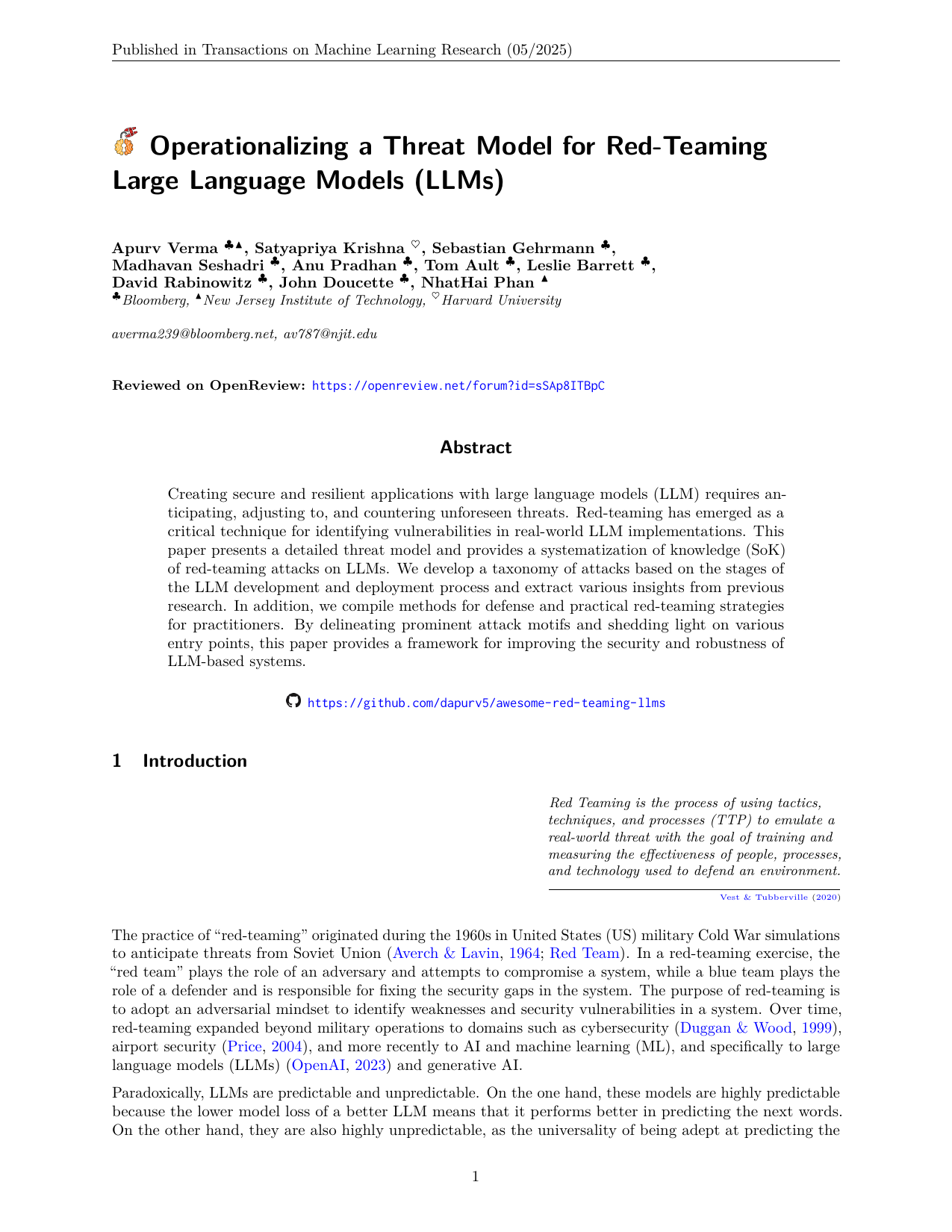 Operationalizing a Threat Model for Red-Teaming Large Language Models (LLMs)